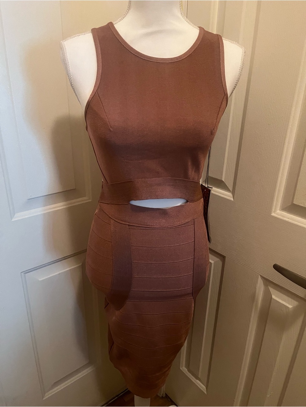 WOW couture Rose Gold Bandage Midi Dress